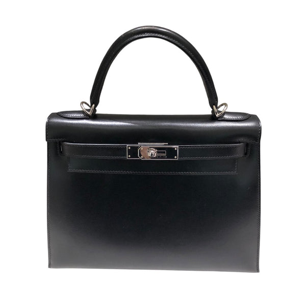エルメス HERMES ケリー28　外縫い □I刻 ブラックSV金具 ボックスカーフ レディース ハンドバッグ