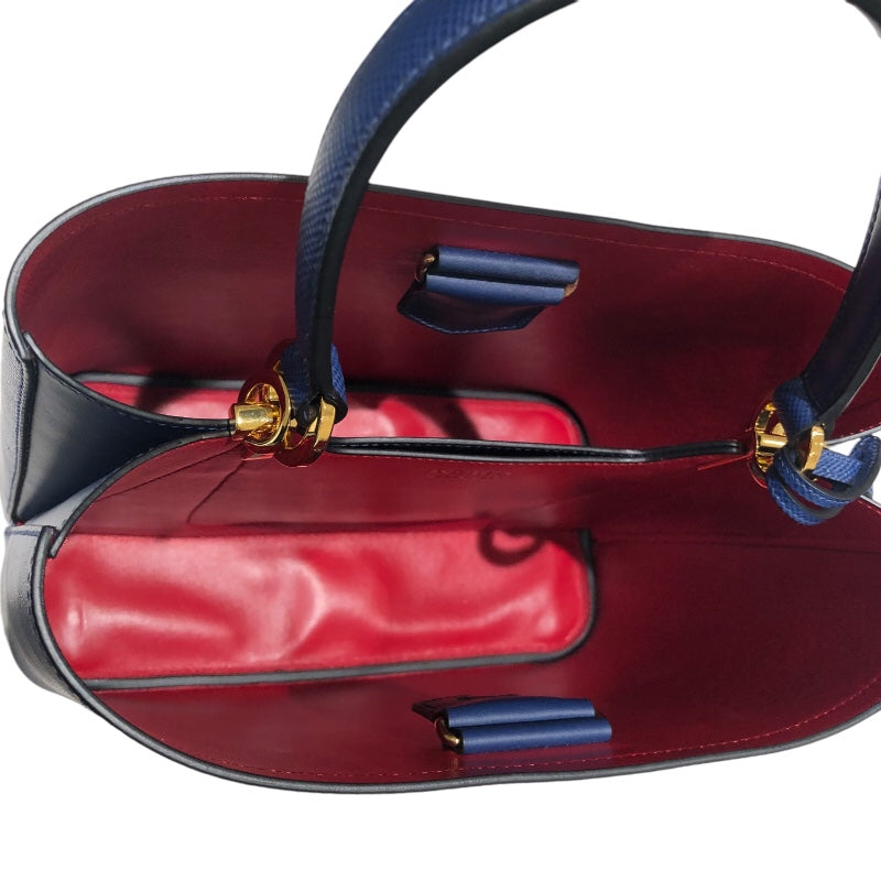 プラダ PRADA パニエハンドバッグ 1BA211 ブルーニュイ GD金具 サファイアーレザー レディース ハンドバッグ