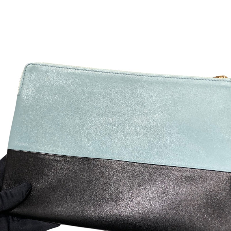 セリーヌ CELINE ソロクラッチ ブラック・ライトブルー レザー レディース クラッチバッグ
