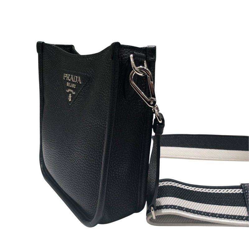 プラダ PRADA トライアングルロゴショルダー 1BH191 ブラック/シルバー金具 レザー レディース ショルダーバッグ