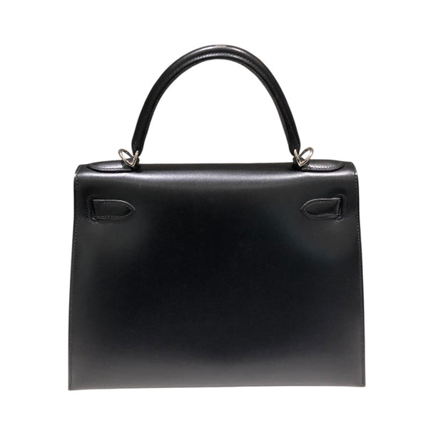 エルメス HERMES ケリー28　外縫い □I刻 ブラックSV金具 ボックスカーフ レディース ハンドバッグ