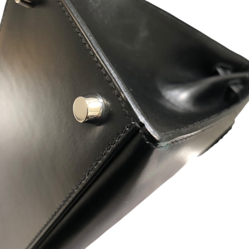 エルメス HERMES ケリー28　外縫い □I刻 ブラックSV金具 ボックスカーフ レディース ハンドバッグ