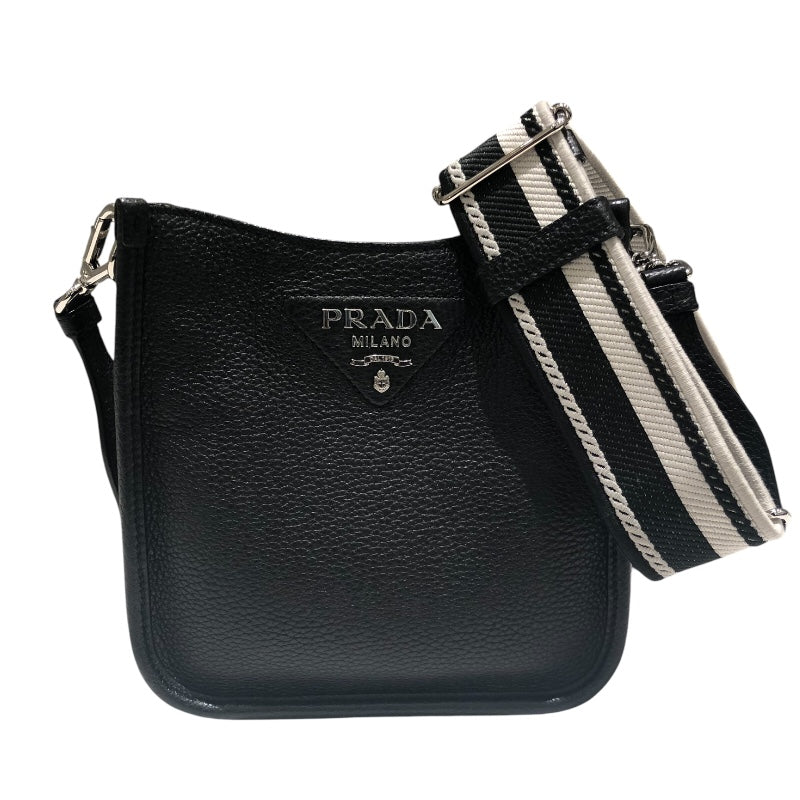 プラダ PRADA トライアングルロゴショルダー 1BH191 ブラック/シルバー金具 レザー レディース ショルダーバッグ