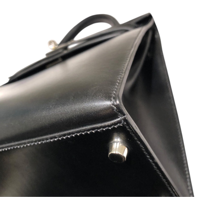エルメス HERMES ケリー28　外縫い □I刻 ブラックSV金具 ボックスカーフ レディース ハンドバッグ