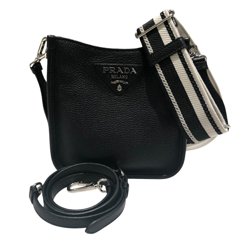 プラダ PRADA トライアングルロゴショルダー 1BH191 ブラック/シルバー金具 レザー レディース ショルダーバッグ
