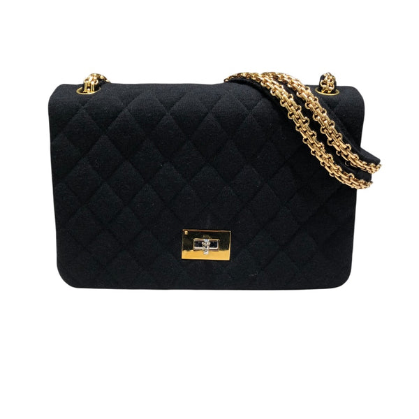 シャネル マトラッセ 2.55 コットン 2way バッグ シャネル CHANEL 2.55マトラッセチェーンショルダー ブラックGD