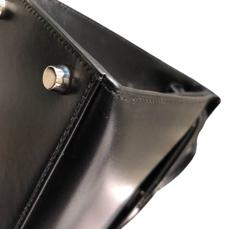 エルメス HERMES ケリー28　外縫い □I刻 ブラックSV金具 ボックスカーフ レディース ハンドバッグ