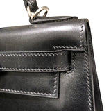 エルメス HERMES ケリー28　外縫い □I刻 ブラックSV金具 ボックスカーフ レディース ハンドバッグ