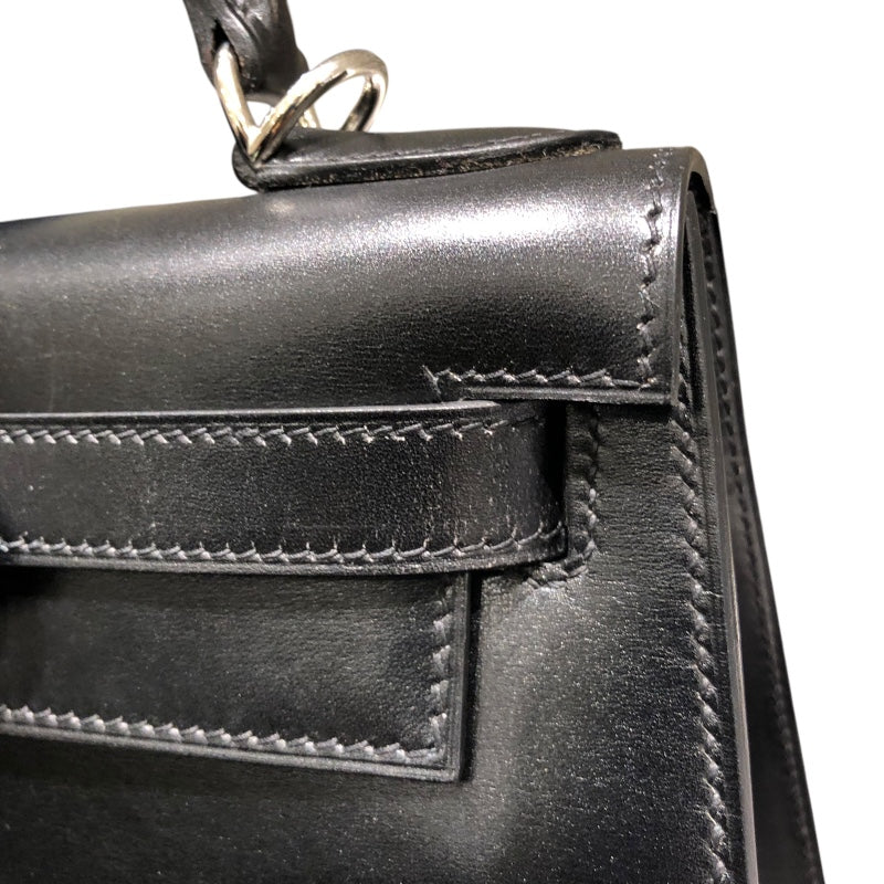エルメス HERMES ケリー28　外縫い □I刻 ブラックSV金具 ボックスカーフ レディース ハンドバッグ