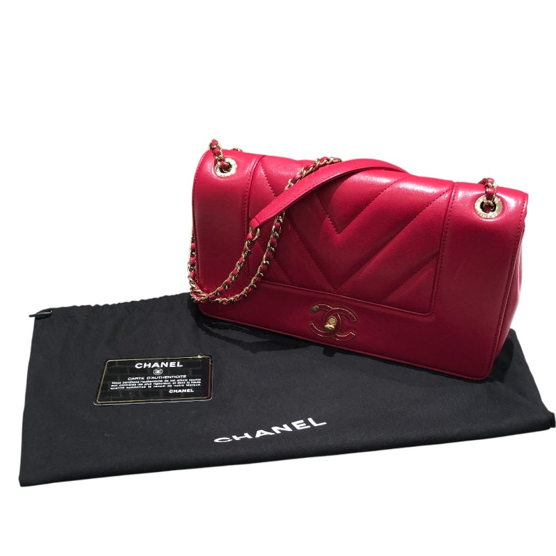 シャネル CHANEL マドモアゼルVステッチチェーンショルダー ピンクパープルGD金具 カーフ レディース ショルダーバッグ