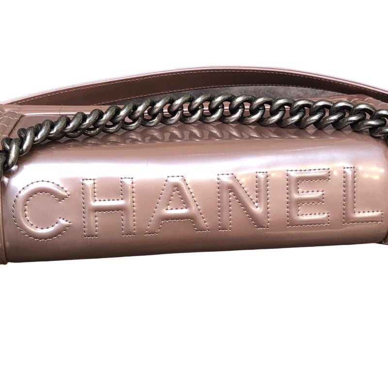 シャネル CHANEL ボーイシャネル25 16番台 ピンク x シルバー金具 エナメル レディース ショルダーバッグ