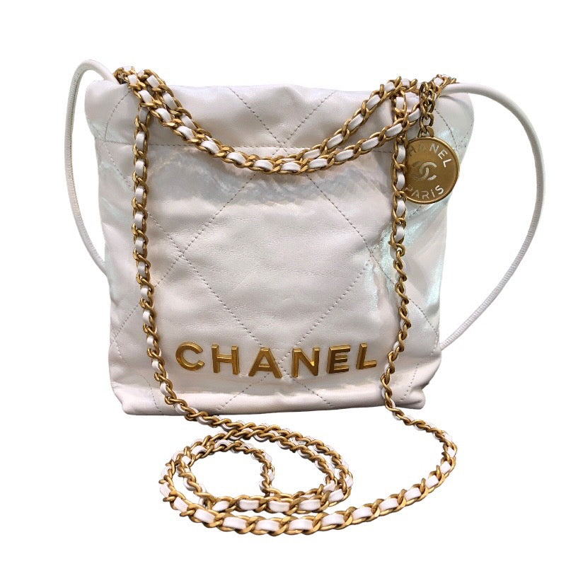 シャネル CHANEL CHANEL22ミニ AS3980 ホワイト x ゴールド金具 シャイニーカーフ レディース ショルダーバッグ