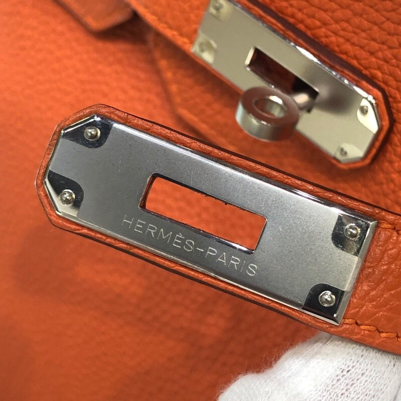 エルメス HERMES バーキン35 口P刻印 オレンジ x シルバー金具 トゴ レディース ハンドバッグ