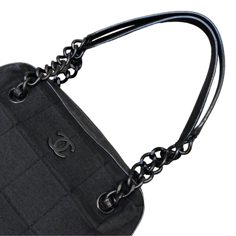 シャネル CHANEL チョコバーチェーンハンドバッグ 6番台 ブラック×ブラック金具 コットンジャージー×レザー レディース ハンドバッグ