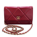 シャネル CHANEL マトラッセチェーンウォレット A33814 レッド/ゴールド金具 ラムスキン レディース ウォレットチェーン