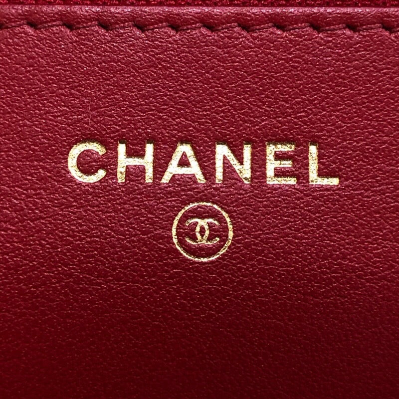 シャネル CHANEL マトラッセチェーンウォレット A33814 レッド/ゴールド金具 ラムスキン レディース ウォレットチェーン