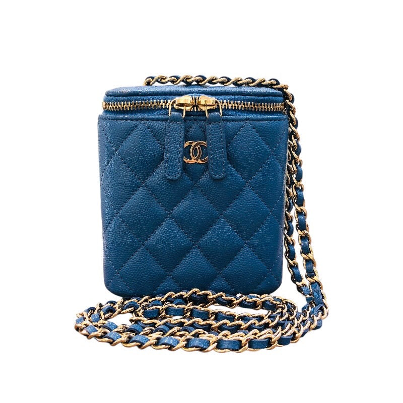 シャネル CHANEL ミニバニティチェーンショルダーバッグ 29番台 ブルー×ゴールド金具 キャビアスキン レディース ショルダーバッグ