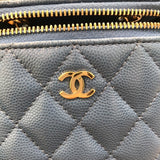 シャネル CHANEL ミニバニティチェーンショルダーバッグ 29番台 ブルー×ゴールド金具 キャビアスキン レディース ショルダーバッグ