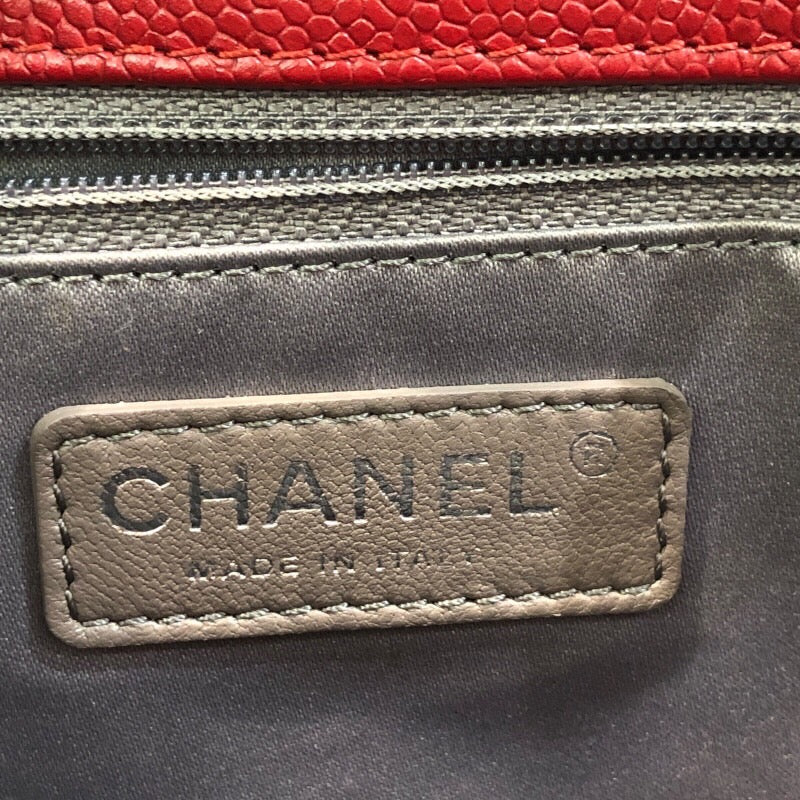 シャネル CHANEL PSTチェーントートバッグ 17番台 レッド×シルバー金具 キャビアスキン レディース トートバッグ