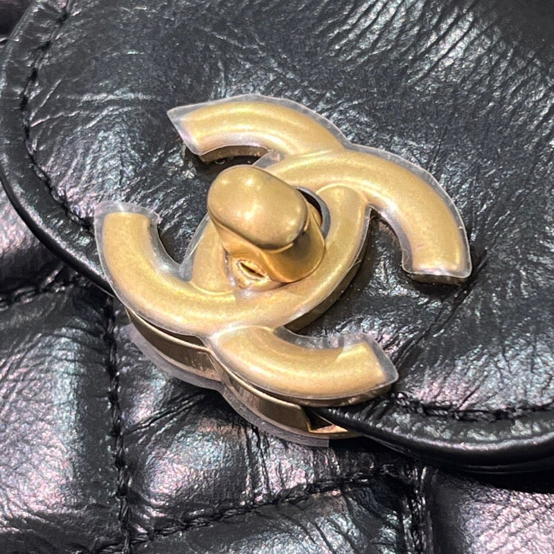 シャネル CHANEL ココマークミニチェーンクラッチ AP3435 ブラック×ゴールド金具 エイジドカーフ レディース ショルダーバッグ