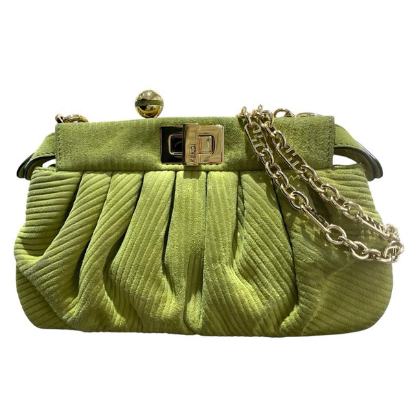 フェンディ FENDI ビーカブークリック 8BP118 グリーン　GD金具 スウェード レディース ショルダーバッグ