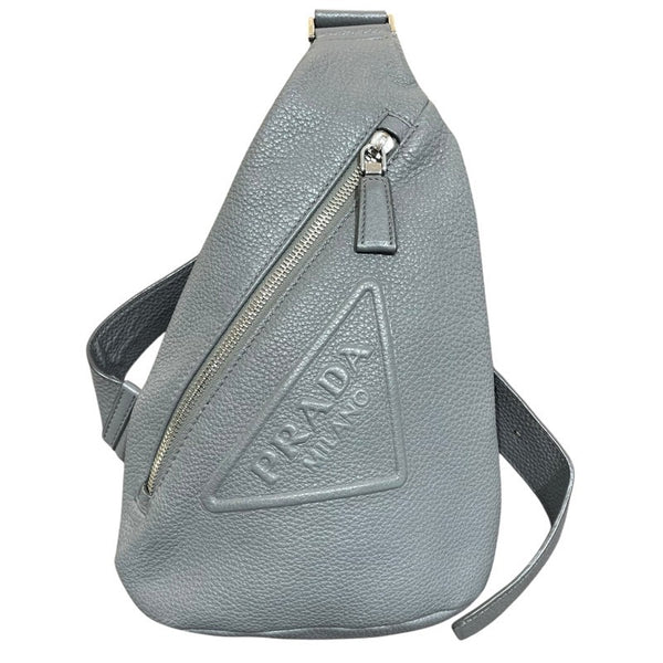 プラダ PRADA ショルダーバッグ グレー　SV金具 レザー メンズ ボディバッグ