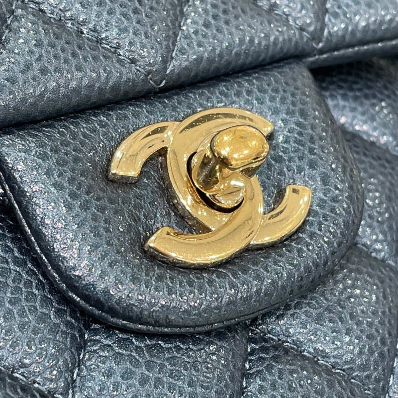 シャネル CHANEL マトラッセ25 A01112 25番台 メタリックブルー×ゴールド金具 キャビアスキン レディース ショルダーバッグ