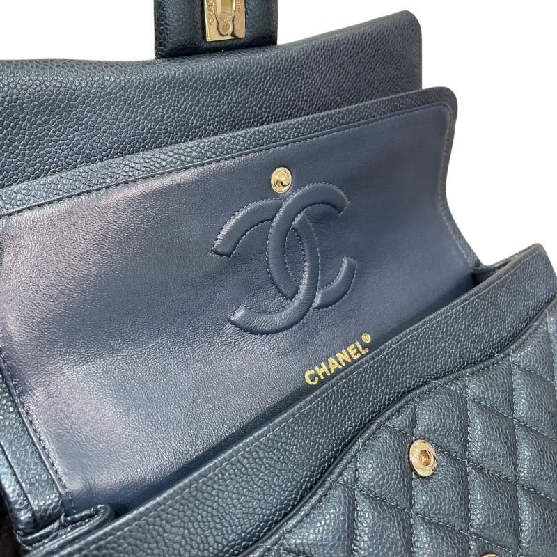 シャネル CHANEL マトラッセ25 A01112 25番台 メタリックブルー×ゴールド金具 キャビアスキン レディース ショルダーバッグ