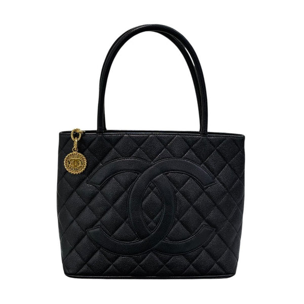 シャネル CHANEL 復刻トート A01804 6番台 ブラック×ゴールド金具 キャビアスキン レディース トートバッグ