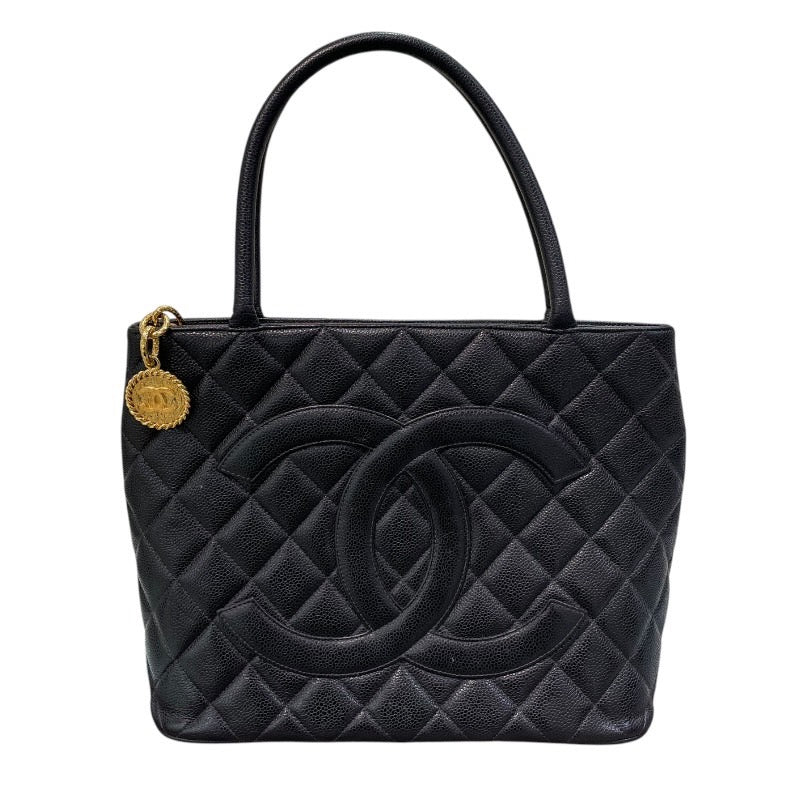 シャネル CHANEL 復刻トート A01804 6番台 ブラック×ゴールド金具 キャビアスキン レディース トートバッグ