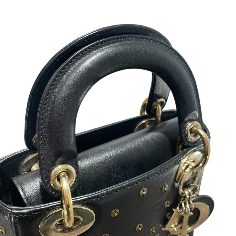 クリスチャン・ディオール Christian Dior レディーディオールミニ ブラック　GD金具 カーフ/ビーズ レディース ショルダーバッグ