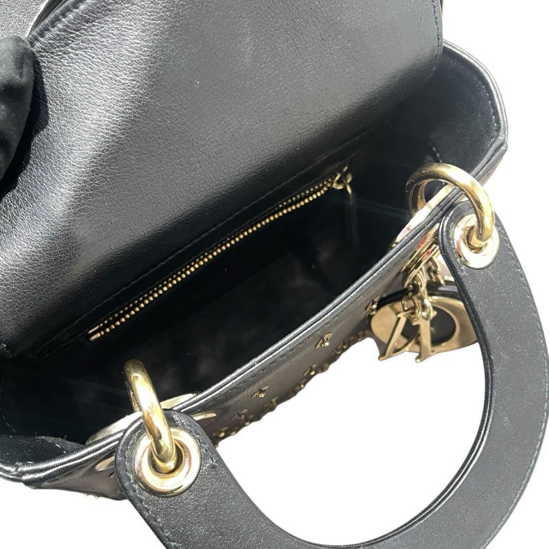 クリスチャン・ディオール Christian Dior レディーディオールミニ ブラック　GD金具 カーフ/ビーズ レディース ショルダーバッグ