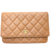 シャネル CHANEL マトラッセ チェーンウォレット A33814 24番台 ベージュ ゴールド金具 キャビアスキン レディース ショルダーバッグ