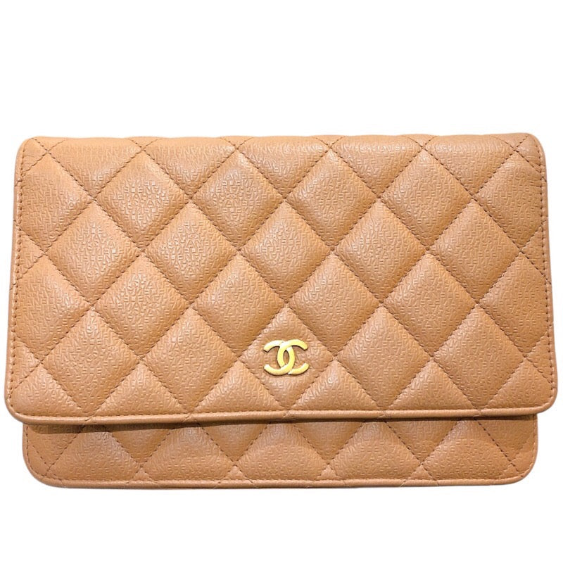 シャネル CHANEL マトラッセ チェーンウォレット A33814 24番台 ベージュ ゴールド金具 キャビアスキン レディース ショルダーバッグ