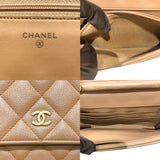 シャネル CHANEL マトラッセ チェーンウォレット A33814 24番台 ベージュ ゴールド金具 キャビアスキン レディース ショルダーバッグ