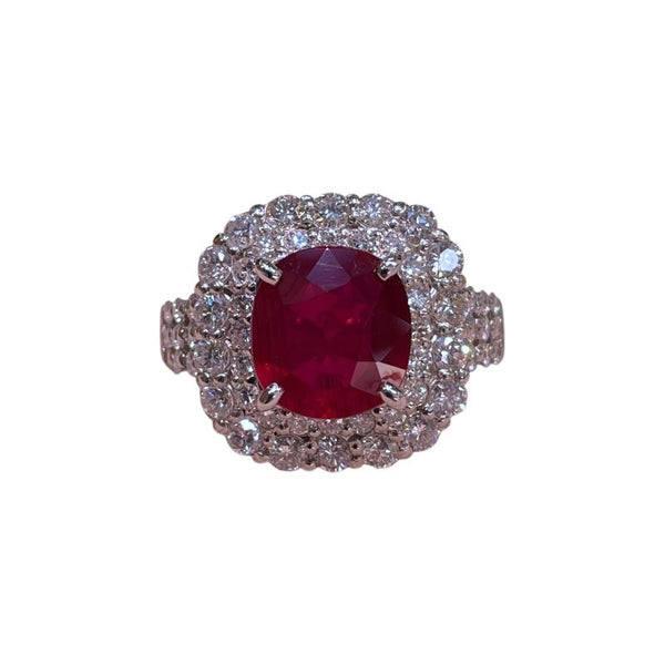 ピジョンブラッド ルビー非加熱リング #14 ルビー4.03ct Pt900/ルビー/ダイヤモンド ルビー ジュエリー