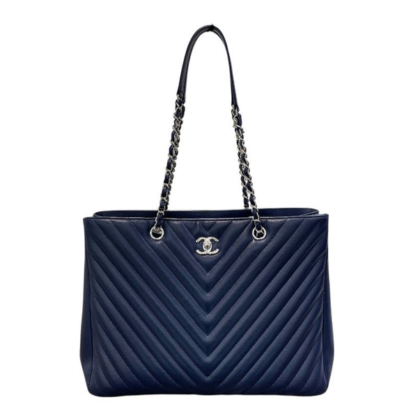 シャネル CHANEL vステッチチェーンショッピングトート A91046 ネイビー/シルバー金具 キャビアスキン レディース トートバッグ