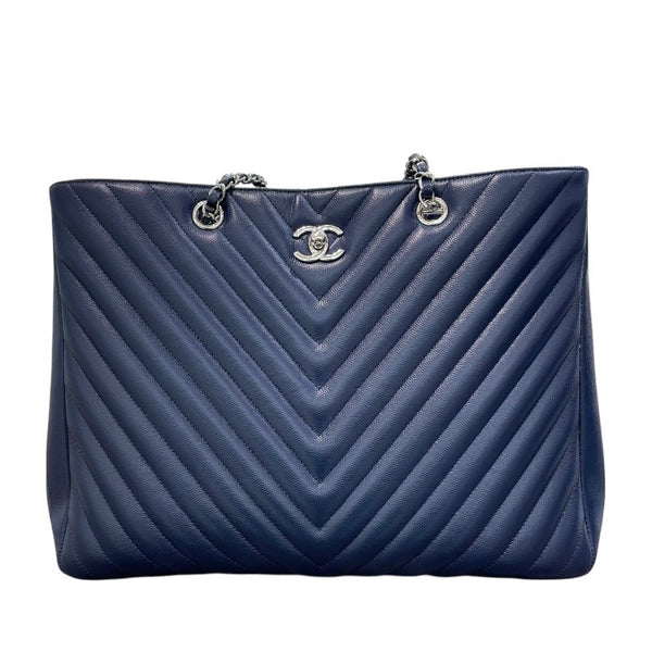 シャネル CHANEL vステッチチェーンショッピングトート A91046 ネイビー/シルバー金具 キャビアスキン レディース トートバッグ