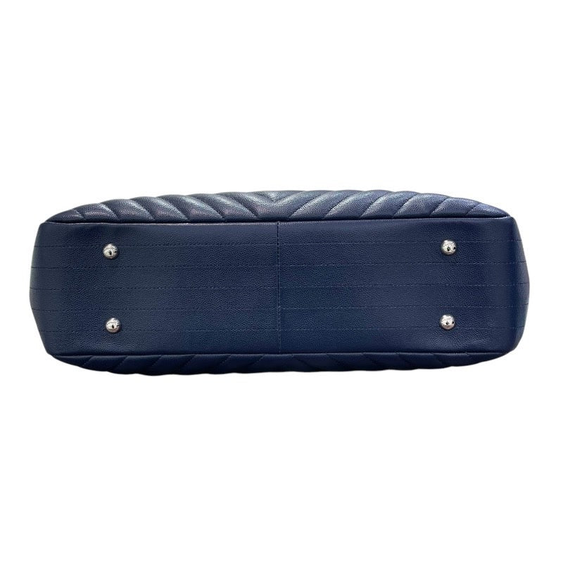 シャネル CHANEL vステッチチェーンショッピングトート A91046 ネイビー/シルバー金具 キャビアスキン レディース トートバッグ