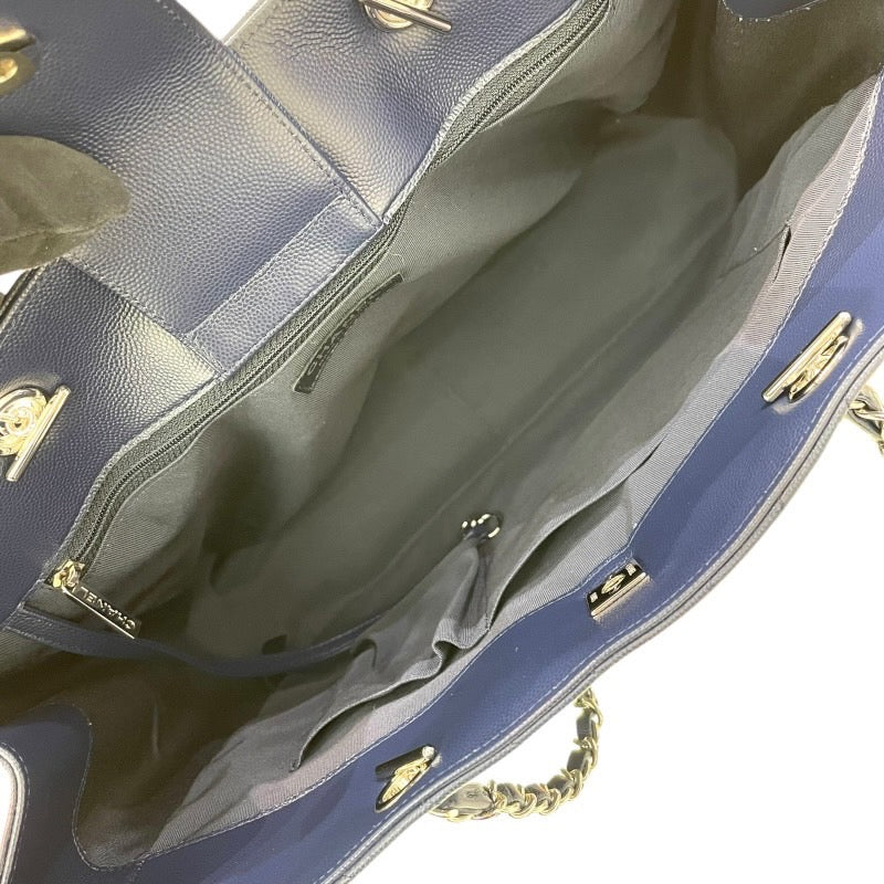 シャネル CHANEL vステッチチェーンショッピングトート A91046 ネイビー/シルバー金具 キャビアスキン レディース トートバッグ