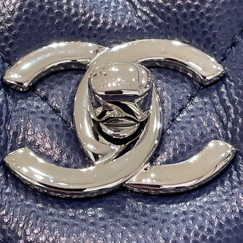 シャネル CHANEL vステッチチェーンショッピングトート A91046 ネイビー/シルバー金具 キャビアスキン レディース トートバッグ