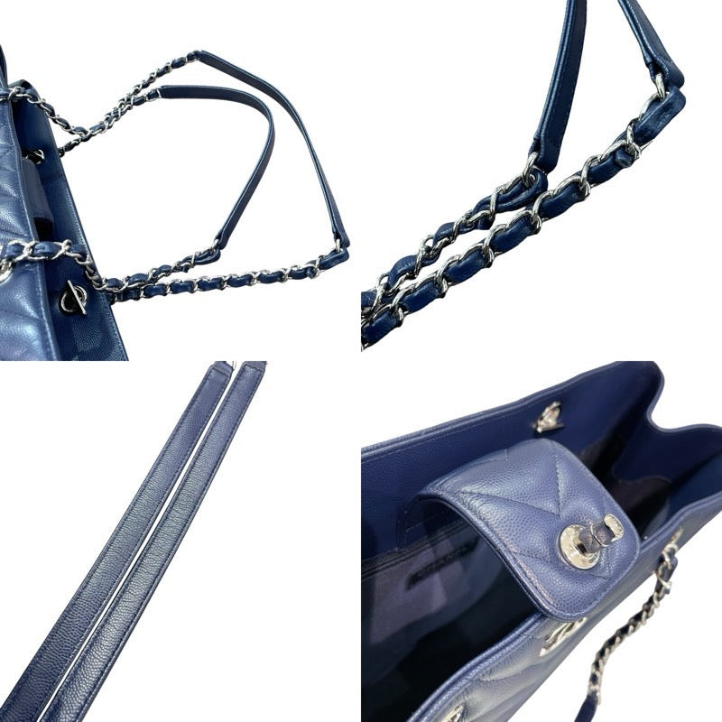 シャネル CHANEL vステッチチェーンショッピングトート A91046 ネイビー/シルバー金具 キャビアスキン レディース トートバッグ