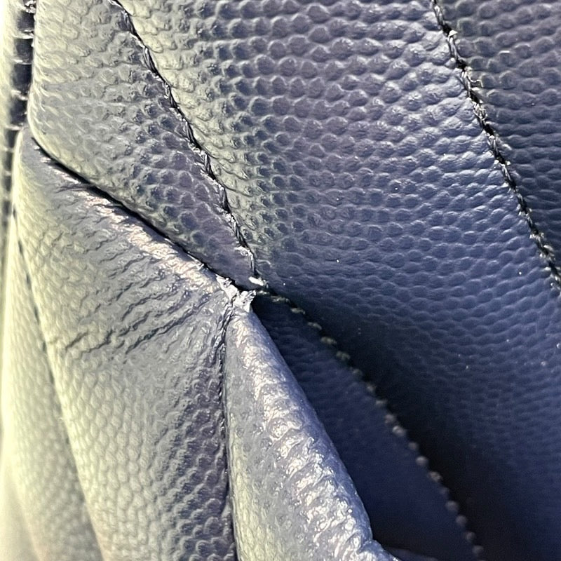 シャネル CHANEL vステッチチェーンショッピングトート A91046 ネイビー/シルバー金具 キャビアスキン レディース トートバッグ