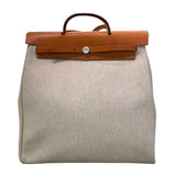 エルメス HERMES エールバッグMM ▢C刻印 ブラウン×アイボリー×シルバー金具 トワル レディース ショルダーバッグ