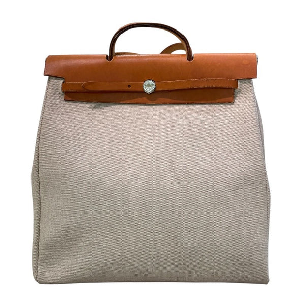 エルメス HERMES エールバッグMM ▢C刻印 ブラウン×アイボリー×シルバー金具 トワル レディース ショルダーバッグ