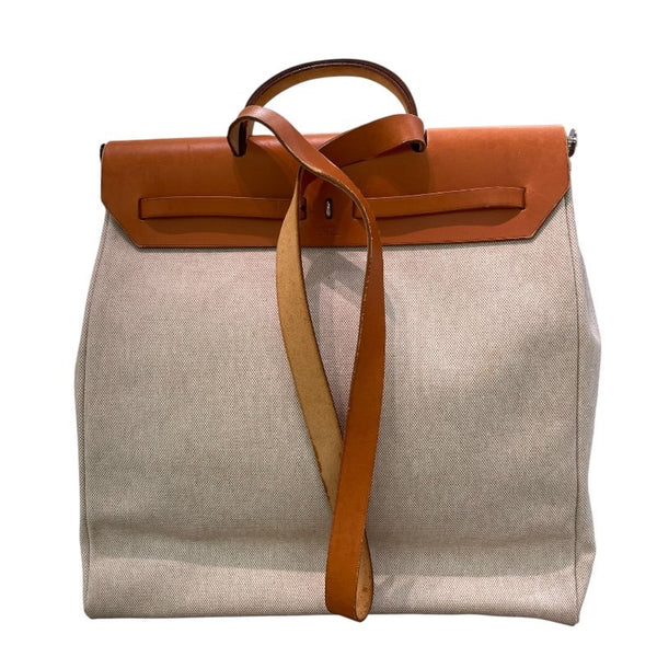 エルメス HERMES エールバッグMM ▢C刻印 ブラウン×アイボリー×シルバー金具 トワル レディース ショルダーバッグ