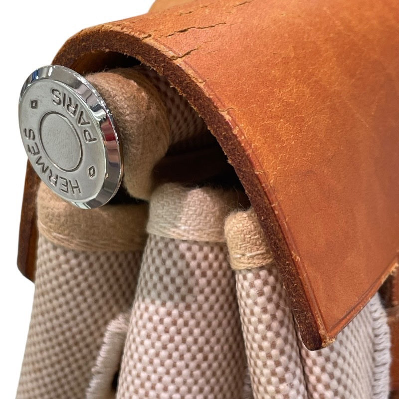 エルメス HERMES エールバッグMM ▢C刻印 ブラウン×アイボリー×シルバー金具 トワル レディース ショルダーバッグ