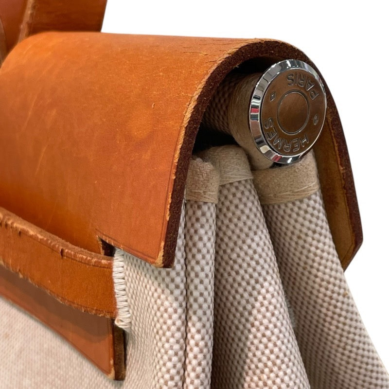 エルメス HERMES エールバッグMM ▢C刻印 ブラウン×アイボリー×シルバー金具 トワル レディース ショルダーバッグ