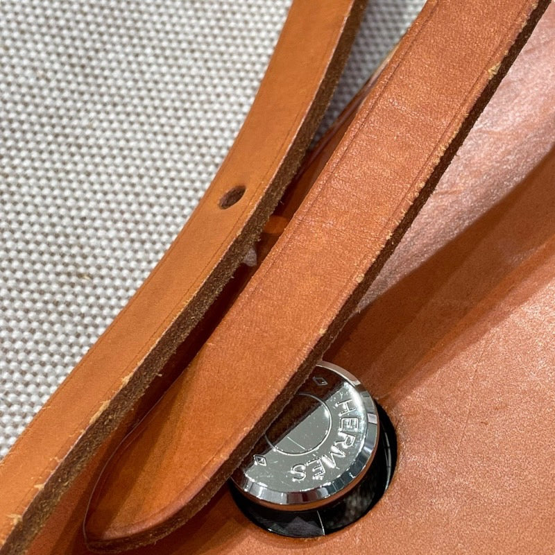 エルメス HERMES エールバッグMM ▢C刻印 ブラウン×アイボリー×シルバー金具 トワル レディース ショルダーバッグ