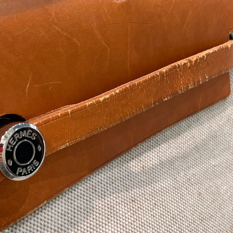 エルメス HERMES エールバッグMM ▢C刻印 ブラウン×アイボリー×シルバー金具 トワル レディース ショルダーバッグ